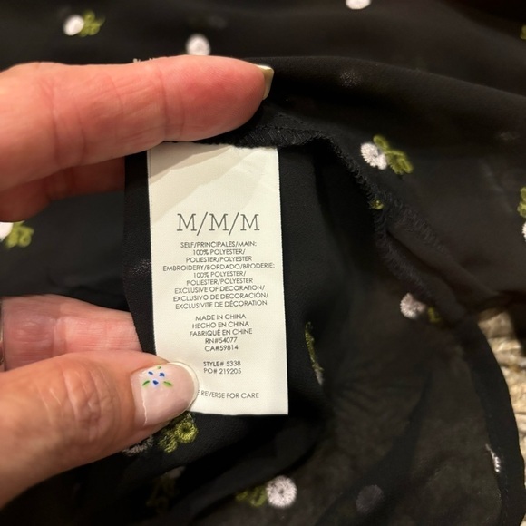 Cabi Medium Top Black Sheer Floral Embroidered Mock Neck Quarter Button Down - Picture 11 of 13